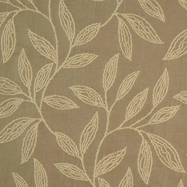 Hemba Fabric - Mocha by brown botanical embroideried fabric from Beaumont Textiles