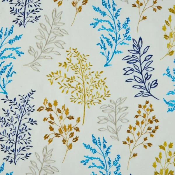 Juniper Fabric - Olive by multicolour botanical embroideried fabric from Beaumont Textiles