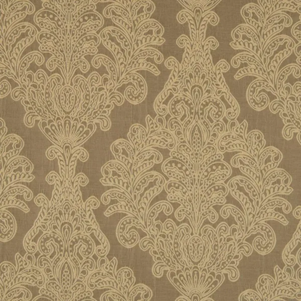 Katana Fabric - Mocha by brown botanical embroideried fabric from Beaumont Textiles