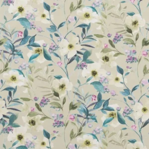 blue botanical cotton fabric from Beaumont Textiles
