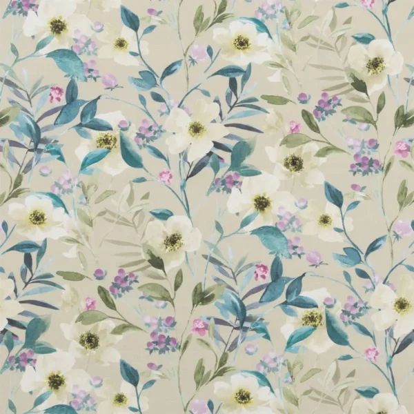 Kew Fabric - Berry by blue botanical cotton fabric from Beaumont Textiles