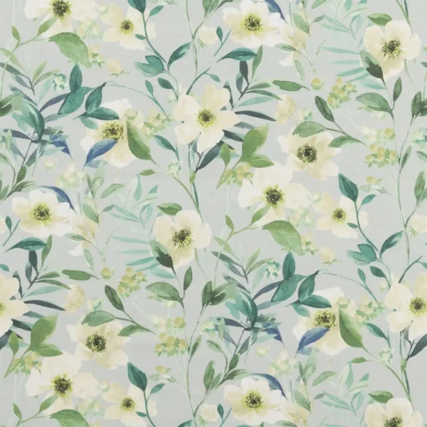 Kew Fabric - Periwinkle by green botanical cotton fabric from Beaumont Textiles