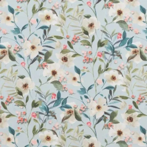 blue botanical cotton fabric from Beaumont Textiles