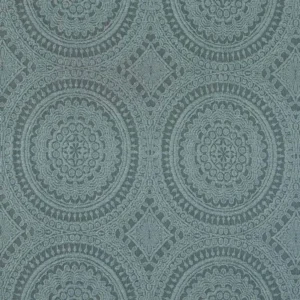 blue geometric embroideried fabric from Beaumont Textiles