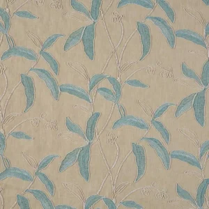 blue botanical embroideried fabric from Beaumont Textiles