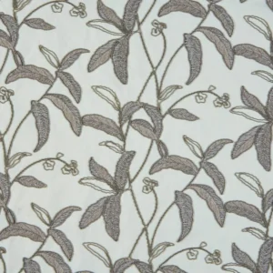 black-grey botanical embroideried fabric from Beaumont Textiles