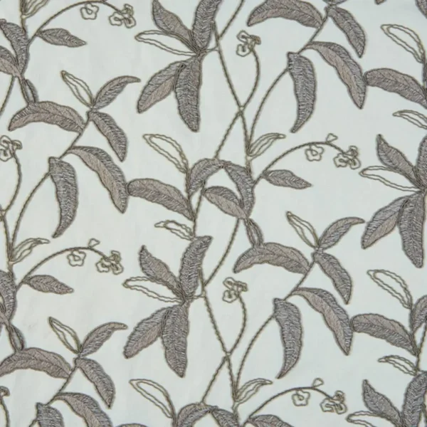 Menara Fabric - Ash by black-grey botanical embroideried fabric from Beaumont Textiles