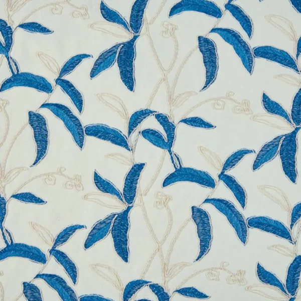 Menara Fabric - Denim by blue botanical embroideried fabric from Beaumont Textiles
