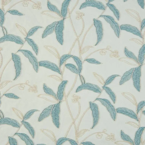 blue botanical embroideried fabric from Beaumont Textiles