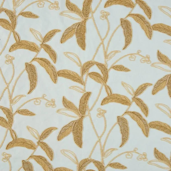 brown botanical embroideried fabric from Beaumont Textiles