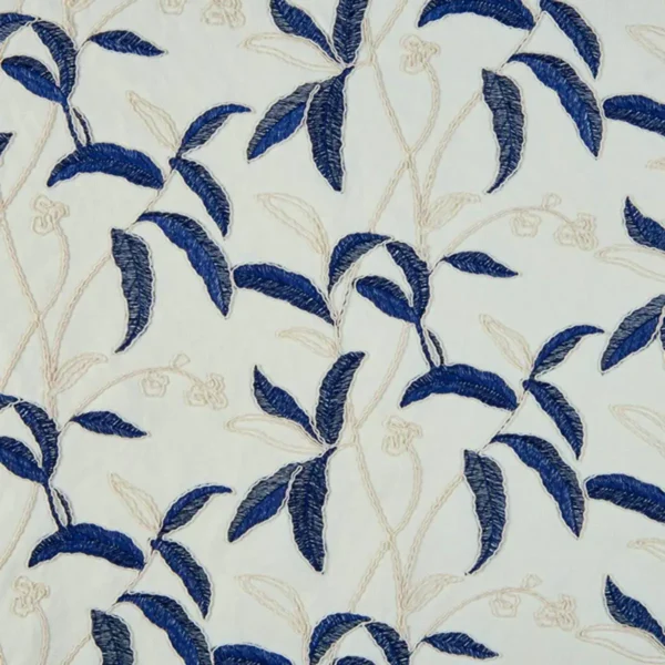 Menara Fabric - Midnight by blue botanical embroideried fabric from Beaumont Textiles