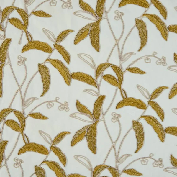 Menara Fabric - Olive by green botanical embroideried fabric from Beaumont Textiles