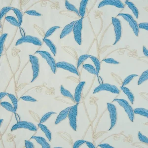 blue botanical embroideried fabric from Beaumont Textiles