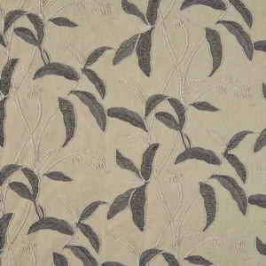 black-grey botanical embroideried fabric from Beaumont Textiles