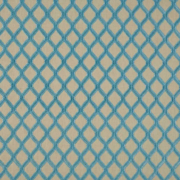 blue geometric embroideried fabric from Beaumont Textiles