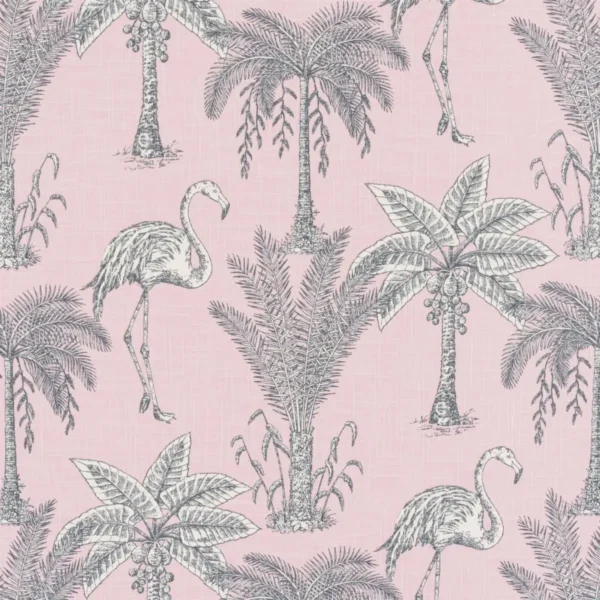 Nakuru Fabric - Blush by black-grey botanical printed fabric from Beaumont Textiles