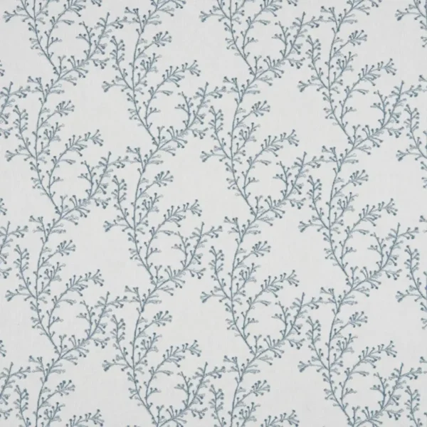blue botanical embroideried fabric from Beaumont Textiles