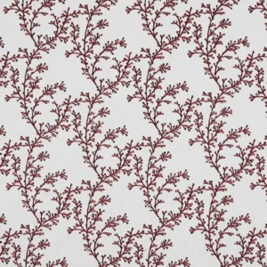 red botanical embroideried fabric from Beaumont Textiles