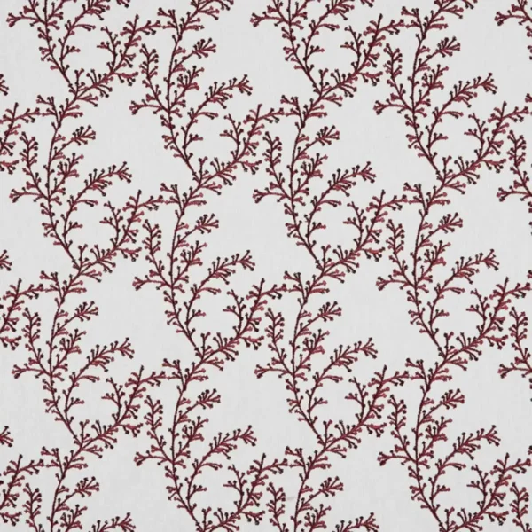Nestle Fabric - Garnet by red botanical embroideried fabric from Beaumont Textiles