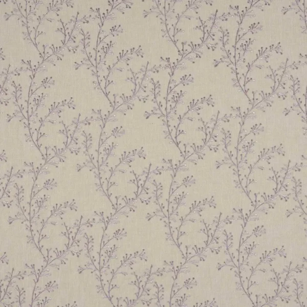 Nestle Fabric - Lilac by purple botanical embroideried fabric from Beaumont Textiles