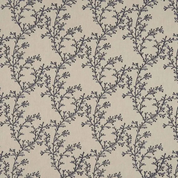 Nestle Fabric - Navy by blue botanical embroideried fabric from Beaumont Textiles