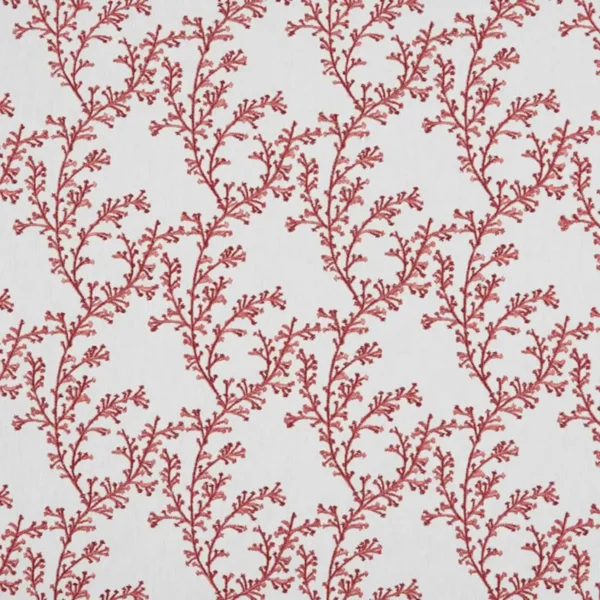 Nestle Fabric - Scarlet by red botanical embroideried fabric from Beaumont Textiles