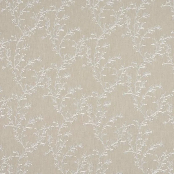 Nestle Fabric - Shell by brown botanical embroideried fabric from Beaumont Textiles