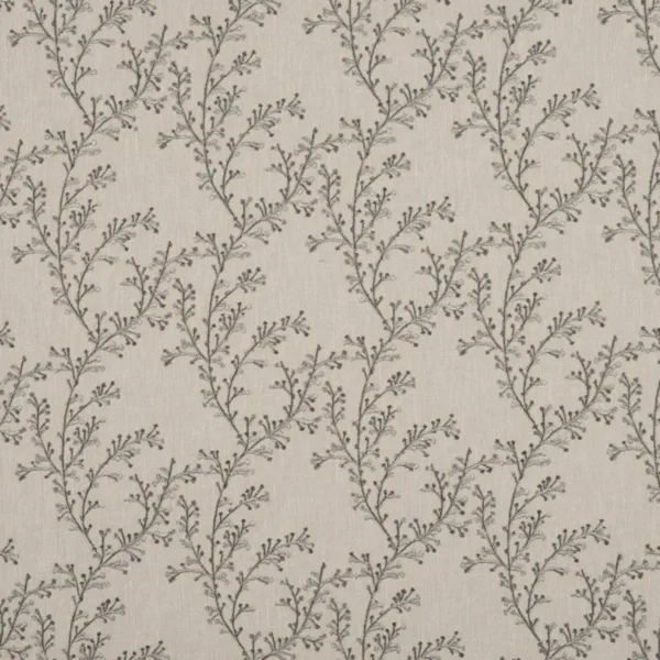 Nestle Fabric - Smoke by black-grey botanical embroideried fabric from Beaumont Textiles