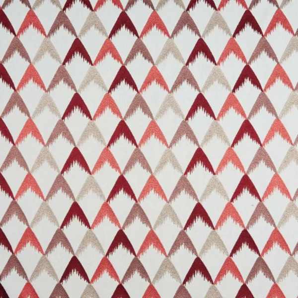 red geometric embroideried fabric from Beaumont Textiles