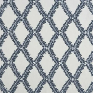 blue geometric embroideried fabric from Beaumont Textiles
