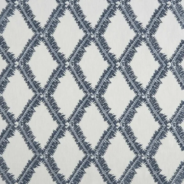 Shelter Fabric - Denim by blue geometric embroideried fabric from Beaumont Textiles
