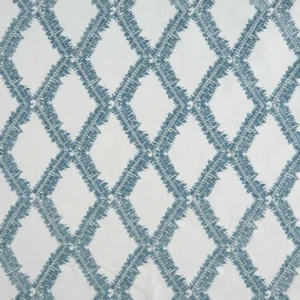 blue geometric embroideried fabric from Beaumont Textiles