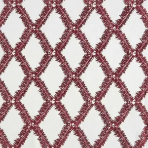 red geometric embroideried fabric from Beaumont Textiles