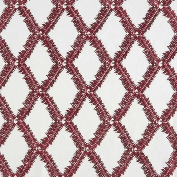 Shelter Fabric - Garnet by red geometric embroideried fabric from Beaumont Textiles