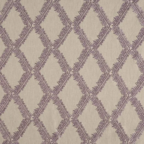 Shelter Fabric - Lilac by purple geometric embroideried fabric from Beaumont Textiles