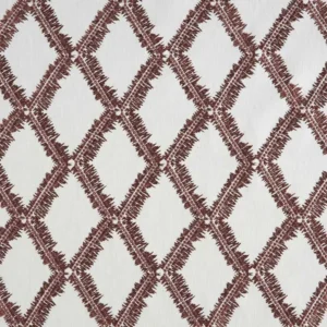 red geometric embroideried fabric from Beaumont Textiles