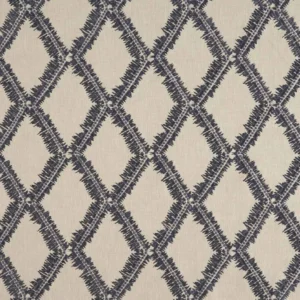 blue geometric embroideried fabric from Beaumont Textiles