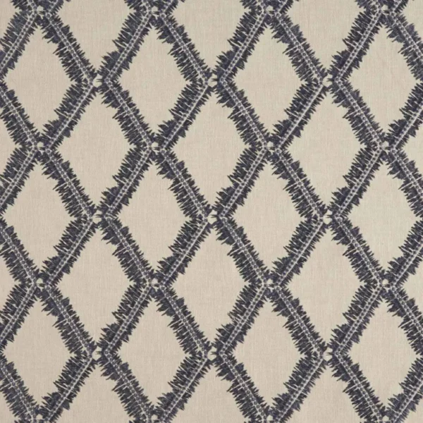 Shelter Fabric - Navy by blue geometric embroideried fabric from Beaumont Textiles