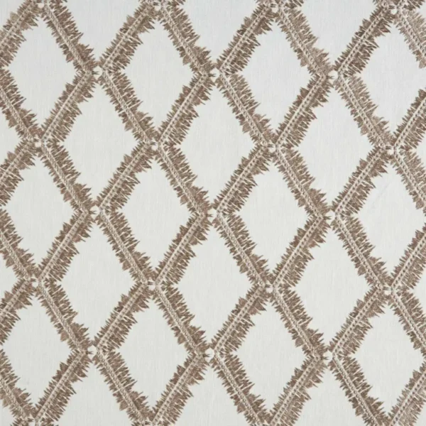 Shelter Fabric - Pebble by brown geometric embroideried fabric from Beaumont Textiles