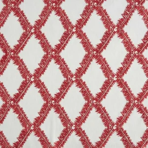 red geometric embroideried fabric from Beaumont Textiles