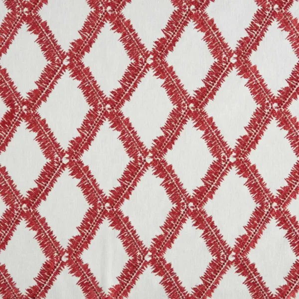 Shelter Fabric - Scarlet by red geometric embroideried fabric from Beaumont Textiles