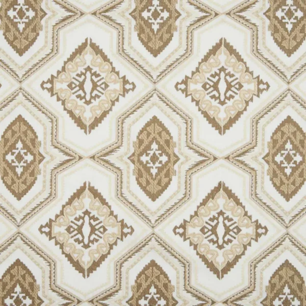 Silesia Fabric - Biscuit by brown geometric embroideried fabric from Beaumont Textiles