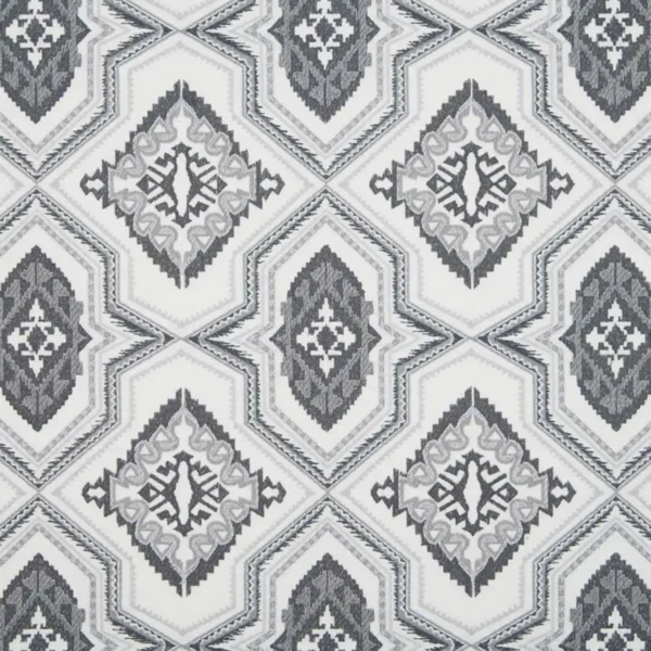 black-grey geometric embroideried fabric from Beaumont Textiles