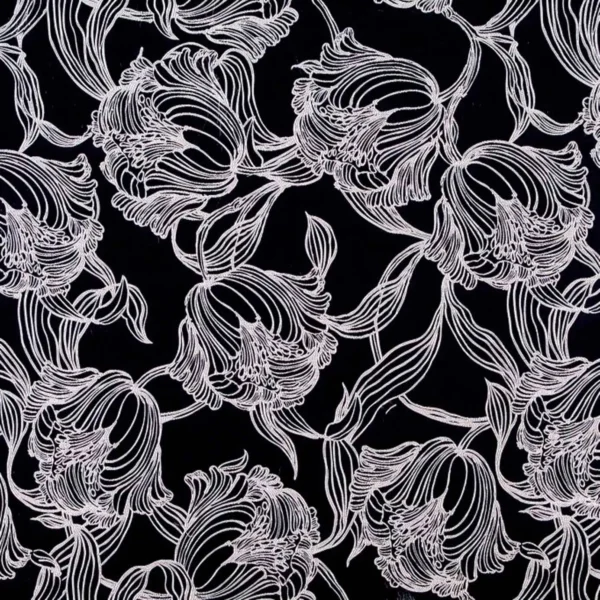 Cecily Fabric - Charcoal by black-grey botanical woven fabric from Beaumont Textiles