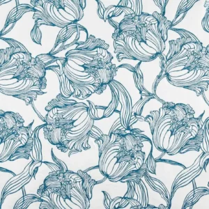 blue botanical woven fabric from Beaumont Textiles