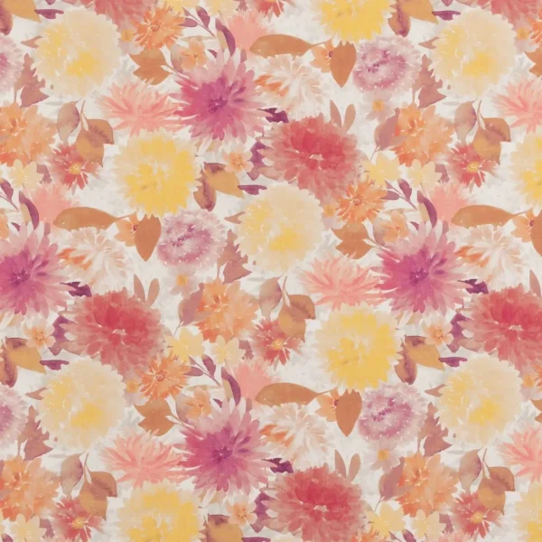 Dahlia Fabric - Autumn by purple botanical cotton fabric from Beaumont Textiles