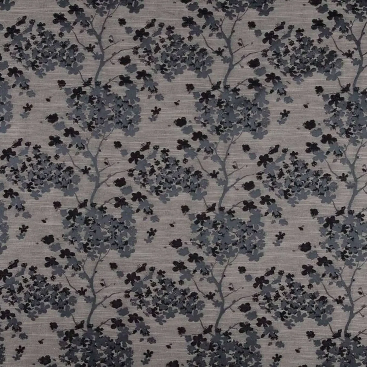 black-grey botanical jacquard fabric from Beaumont Textiles