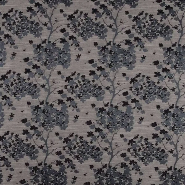 Darcey Fabric - Charcoal by black-grey botanical jacquard fabric from Beaumont Textiles
