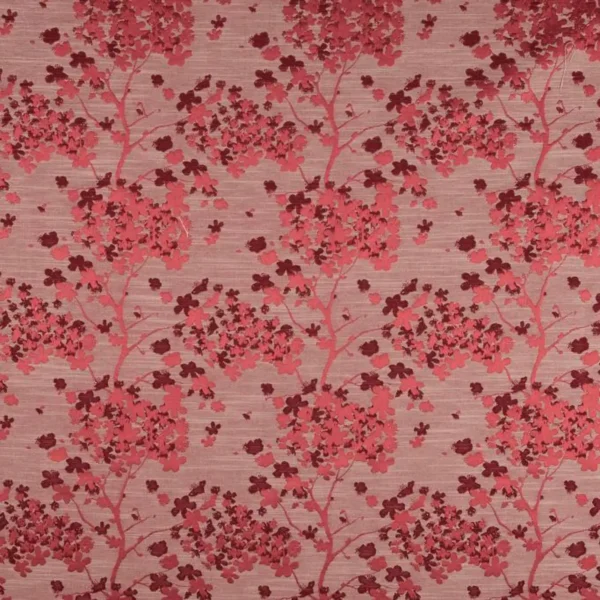 Darcey Fabric - Raspberry by pink botanical jacquard fabric from Beaumont Textiles