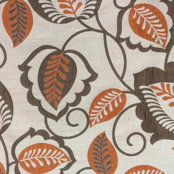 orange botanical jacquard fabric from Beaumont Textiles